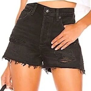 AGOLDE Jaden High-Rise Cut-Off Denim Shorts Sz 27 Black Button Fly Distressed